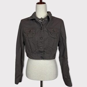 Y2K Star Jeans Brown Cropped Denim Jacket Large Boho Grunge Granola